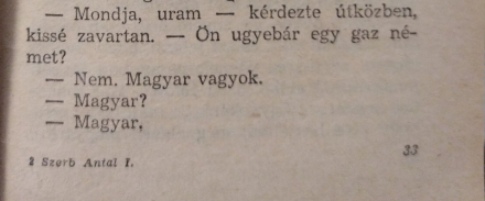 A page from an old edition of The Pendragon Legend. It's in my native language. It contains the first few senteces of the quote above. Em dashes are used instead of en dashes. The font is a Times-like serif. The paper is slightly yellowed.