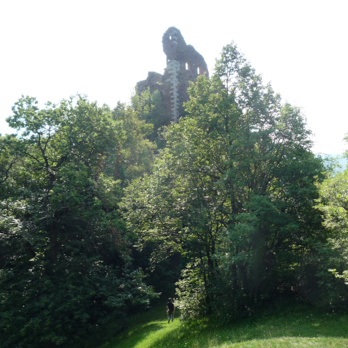 A wooded hilltop. In the distance, in the trees, stands a small figure, that was me 15 years ago. Above the treetops rises a huge tower of a partially demolished castle. Beyond the window of the tower you can see the blue of the sky, because the other walls no longer stand.