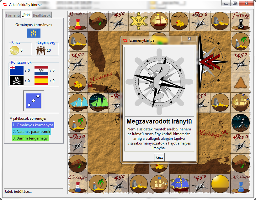 A pop-up window appears over the game map, showing an event card. The card is in black and white and features a compass with a large question mark.