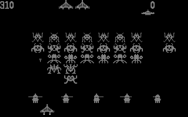 Screenshot of the game Space Commanders II featuring the player's spacecraft and multiple lines of space invaders.